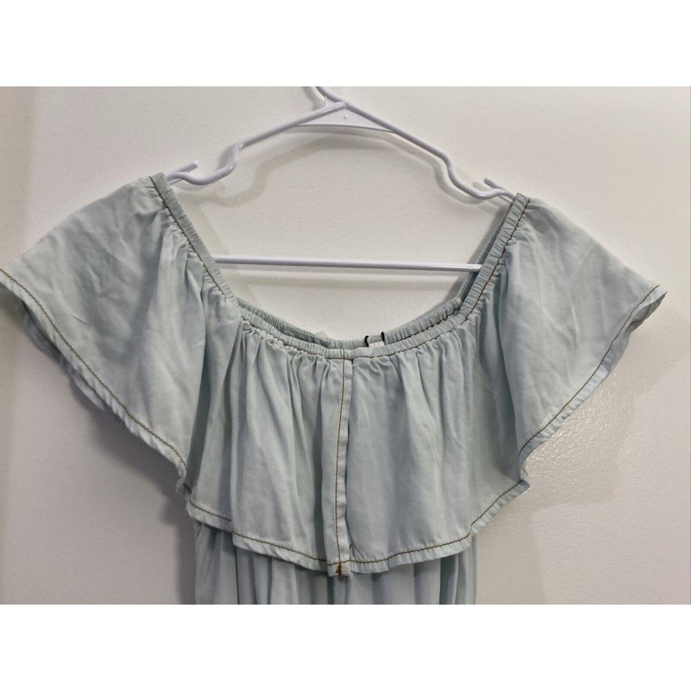 "a loves a" Light Blue Denim Off Shoulder Maxi Dress with Belt - Picture 4 of 12